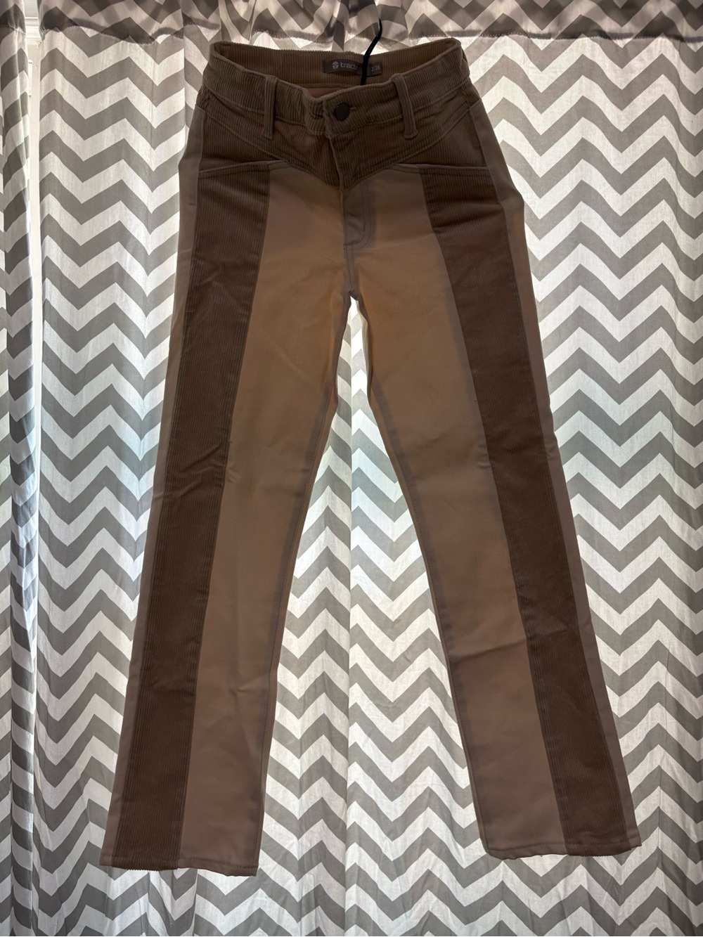Tractr Two-Tone Brown High-Rise Straight Pants